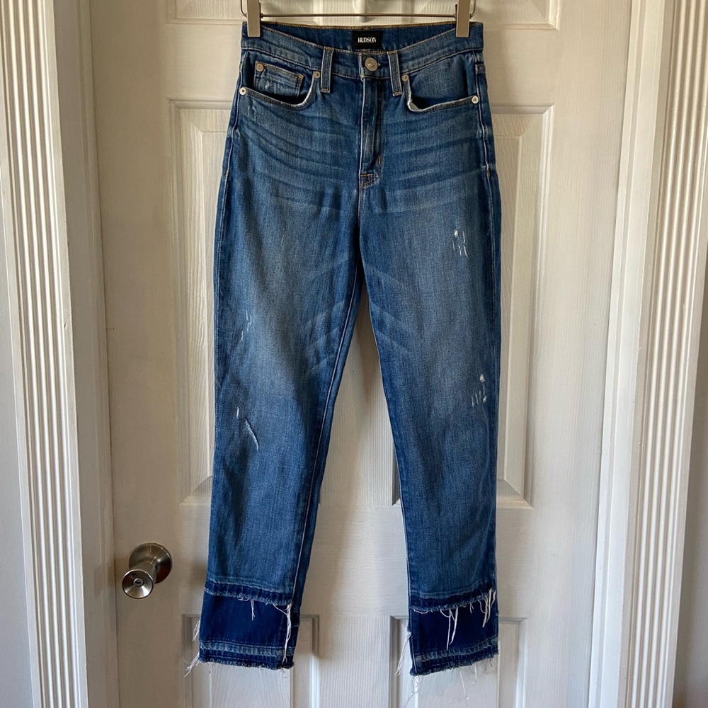 Hudson Zoeey High Rise Straight Crop Double Step Blue Jeans Size 24